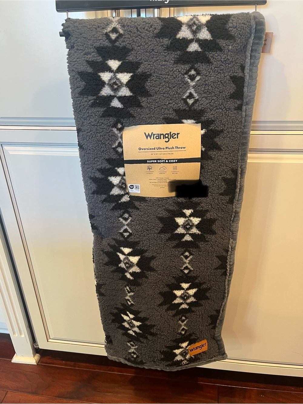 Wrangler Sherpa Black, Grey, White Aztec oversized Throw Blanket